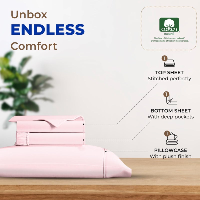 THREAD SPREAD 100% Egyptian Cotton Sheets Twin - 600 Thread Count, 3 PC Deep Pocket Twin Sheets, Soft, Cooling Sateen Weave College Dorm Room Bedding Sets, 16" Deep Pocket - Blush - Image 3